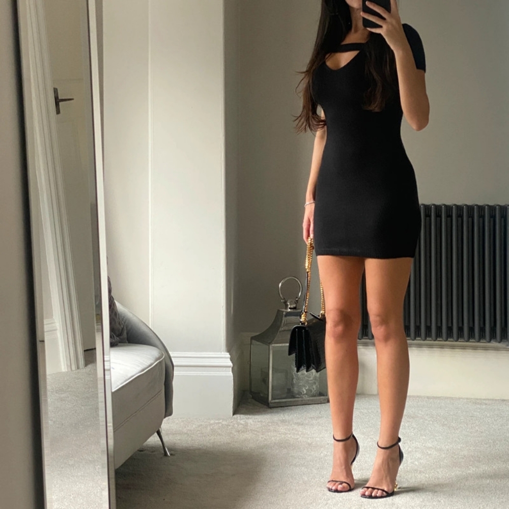 Zara black mini dress knit cut out